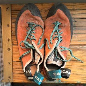 Scarpa Orange and Teal Climbing Shoes